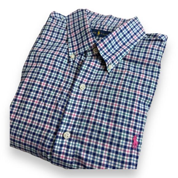 Ralph Lauren Red White Blue Plaid Check Cotton L/S Mens Small L - Picture 1 of 8